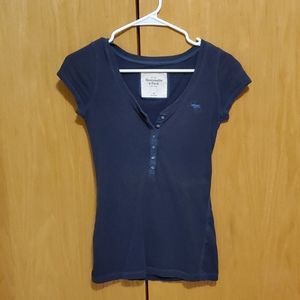 Navy Blue Fitted Button Up Tee